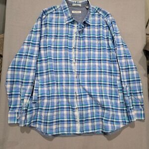 Tommy Bahama Mens XXXL Blue Plaid Flannel Shirt Jacket Thick Cotton Shacket 3XL